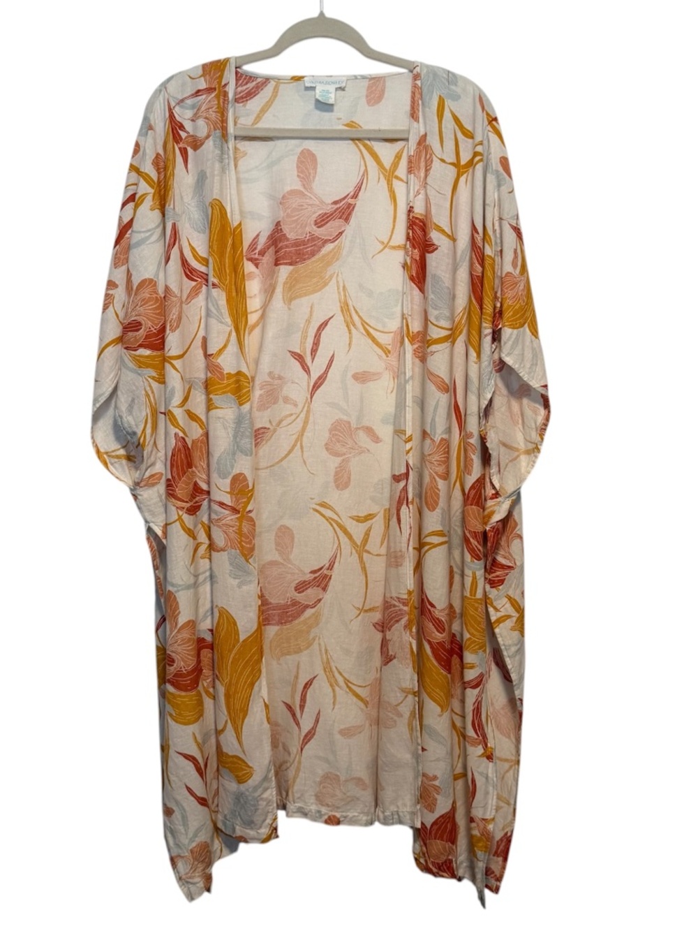 Cynthia Rowley Linen Blend Floral Open Front Kimono One Size Coverup